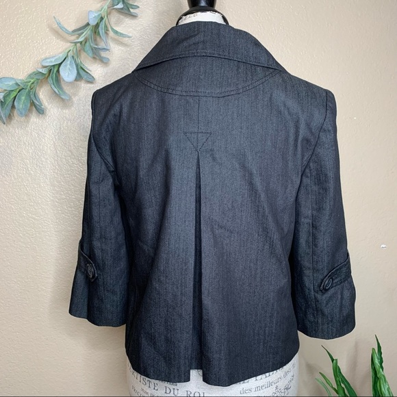 Ann Taylor LOFT ~ Dark Wash Denim Pea Coat With Gathered 3/4 Sleeves Size 8 - Picture 5 of 9